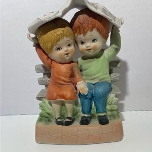 Boy And Girl on Bench with Newspaper Music Box Vintage 7549